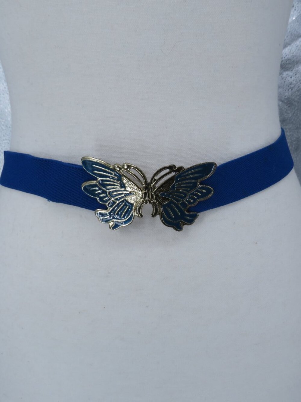 Vintage Blue Butterfly Belt Elastic Stretch Waist Cinch 28 Small Medium Korea Y2